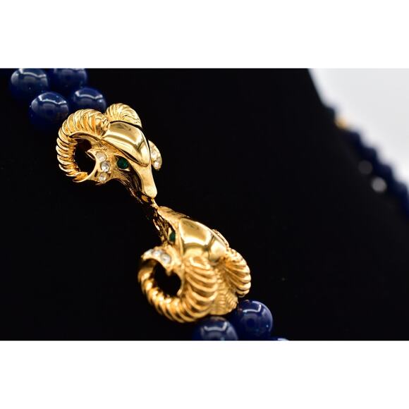 KJL Avon Vintage Beaded Necklace Ram Gold Navy Blue Beaded Chunky Signed Bin6B - Picture 7 of 12